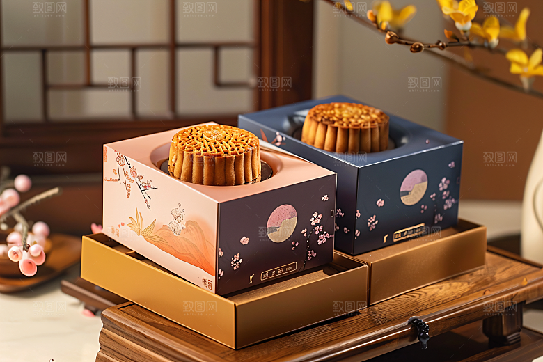 中秋月饼礼盒莲蓉月饼中秋节摄影图