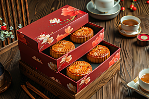 中秋月饼礼盒莲蓉月饼美味摄影图