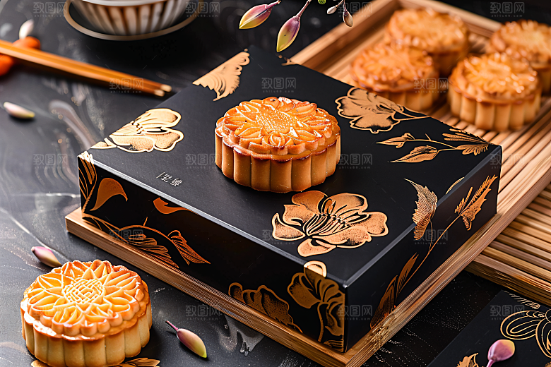 中秋月饼礼盒广式月饼莲蓉月饼摄影图