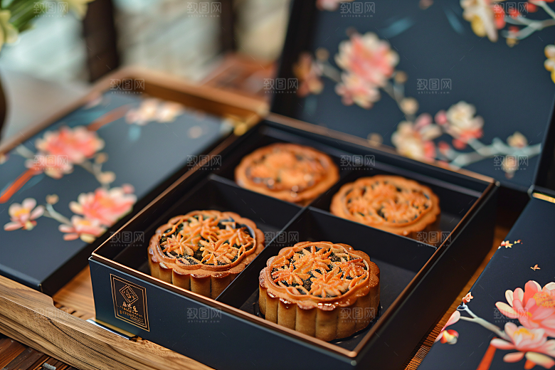 中秋月饼礼盒糕点甜点摄影图