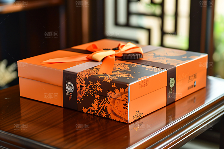 中秋月饼礼盒甜点广式月饼摄影图