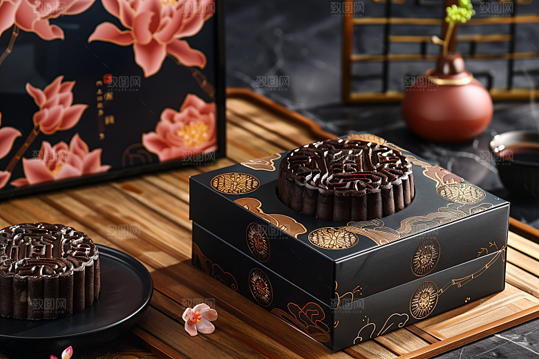 中秋月饼礼盒美食高清摄影图