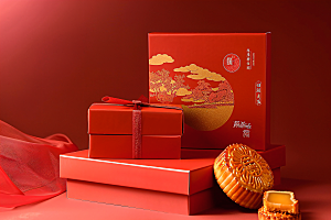中秋月饼礼盒习俗甜点摄影图