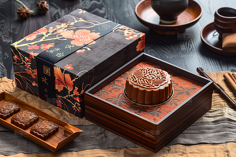 中秋月饼礼盒莲蓉月饼传统节日摄影图