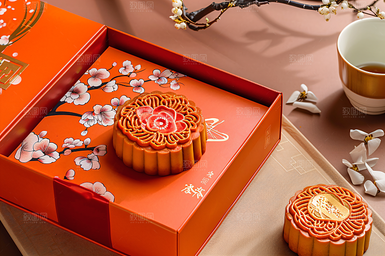 中秋月饼礼盒美食高清摄影图