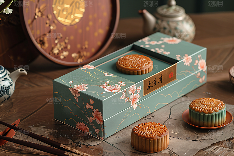 中秋月饼礼盒美味传统节日摄影图