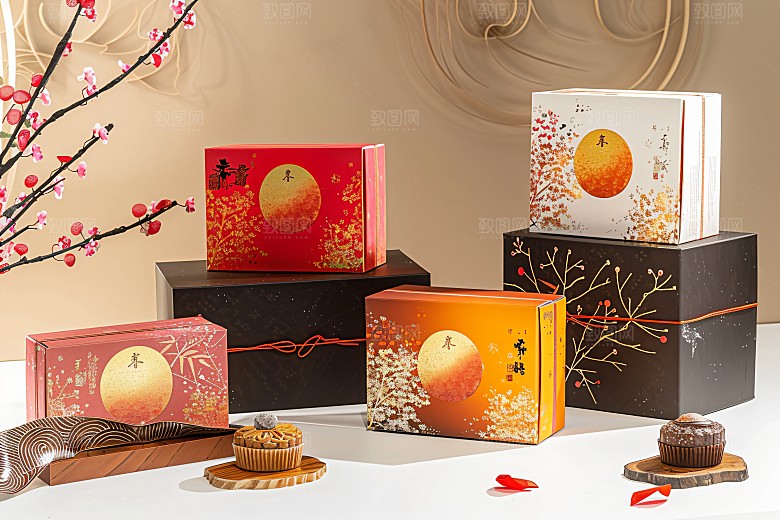 中秋月饼礼盒广式月饼习俗摄影图