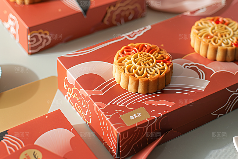 中秋月饼礼盒礼品传统节日摄影图