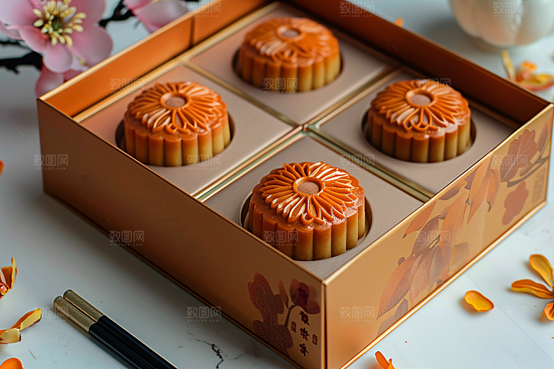 中秋月饼礼盒传统节日高清摄影图
