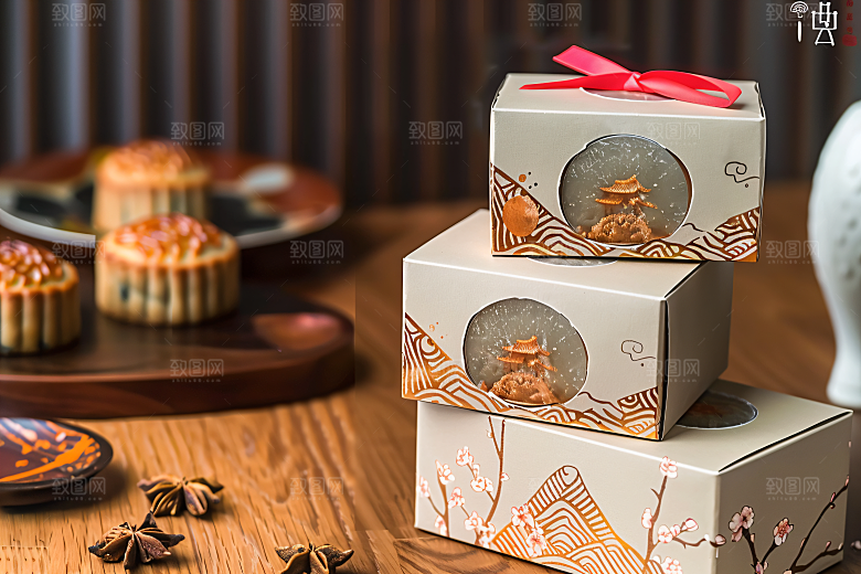 中秋月饼礼盒甜点美味摄影图