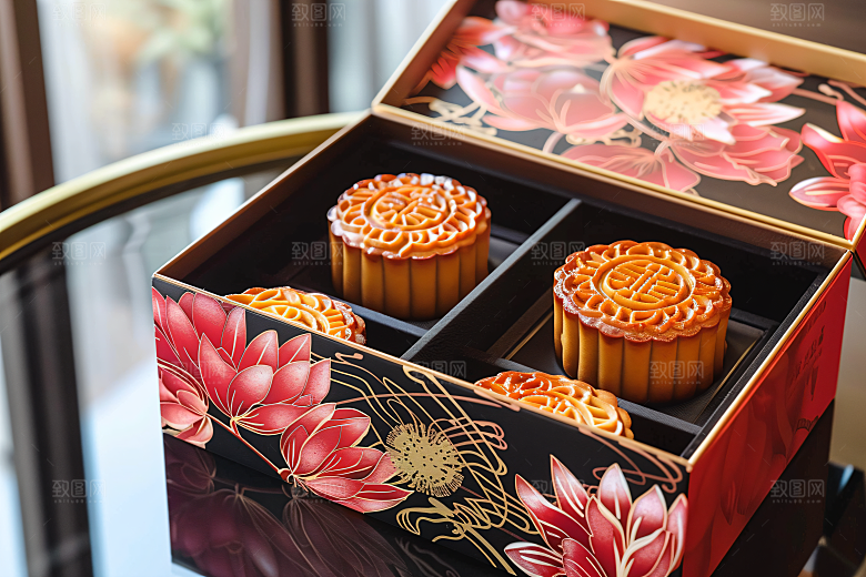 中秋月饼礼盒中秋节糕点摄影图
