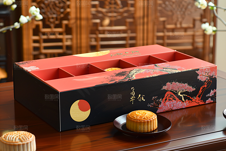 中秋月饼礼盒习俗美食摄影图