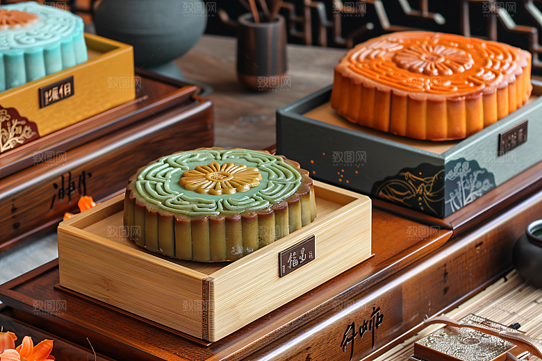 中秋月饼礼盒美食甜点摄影图