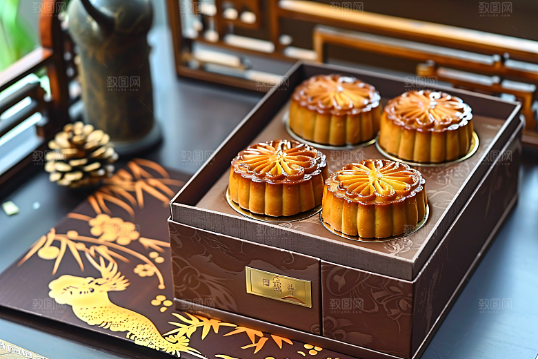 中秋月饼礼盒精致礼品摄影图