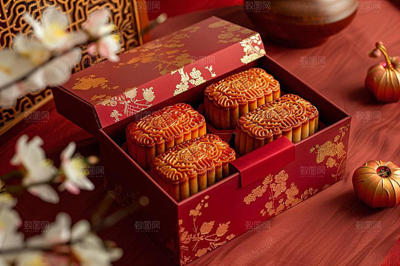 中秋月饼礼盒莲蓉月饼传统节日摄影图