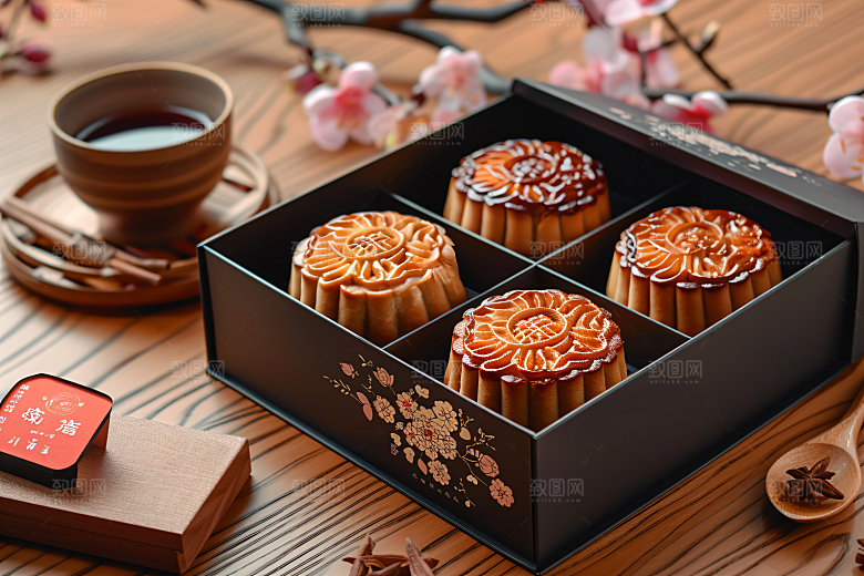 中秋月饼礼盒精致礼品摄影图