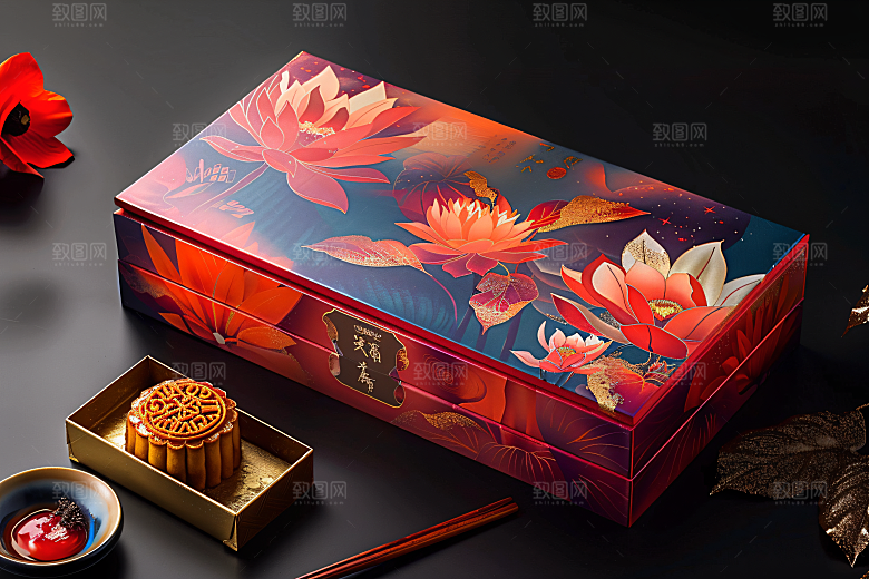中秋月饼礼盒广式月饼传统美食摄影图