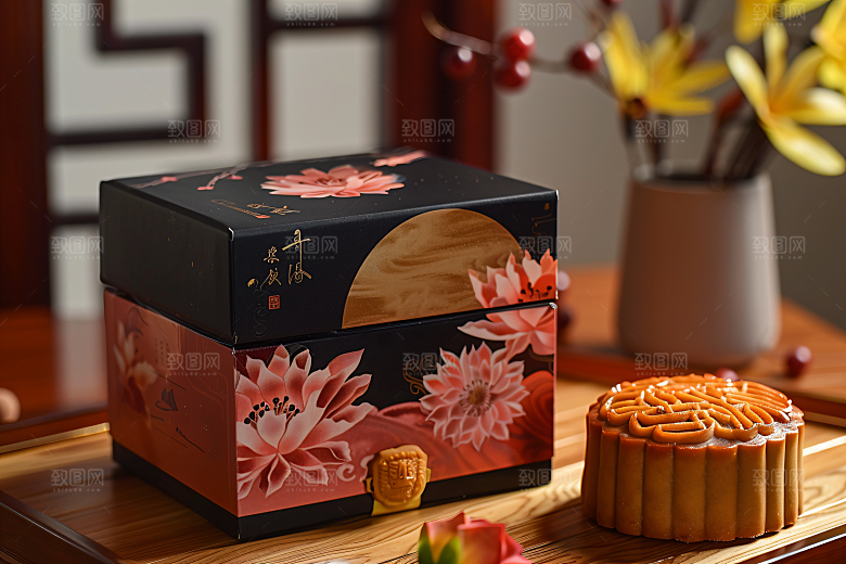 中秋月饼礼盒美味美食摄影图