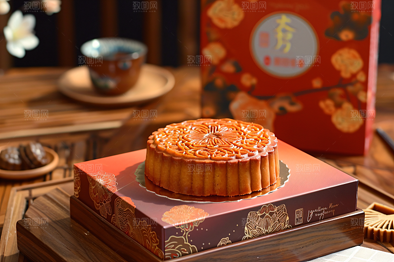 中秋月饼礼盒传统美食糕点摄影图