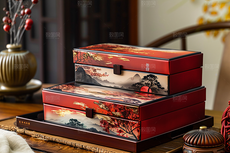 中秋月饼礼盒甜点中秋节摄影图