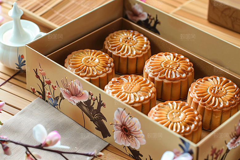 中秋月饼礼盒广式月饼高清摄影图