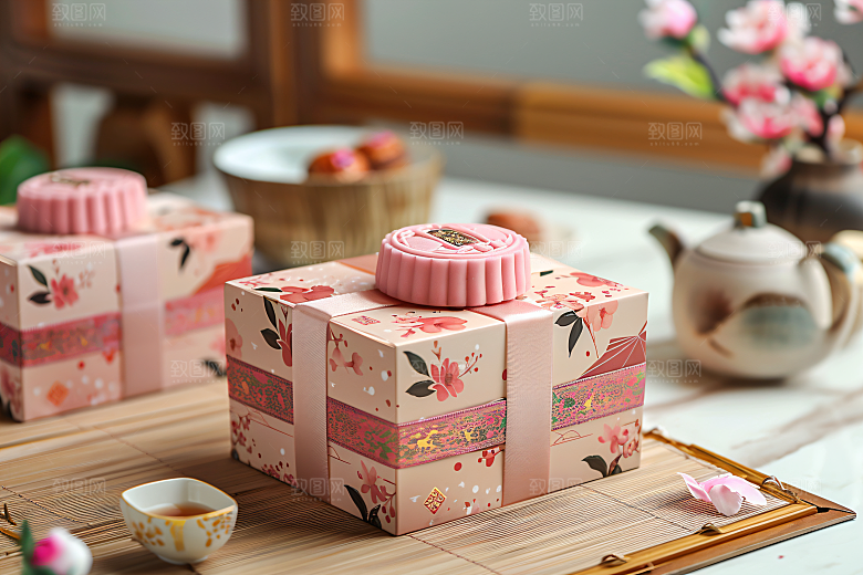 中秋月饼礼盒高清美味摄影图
