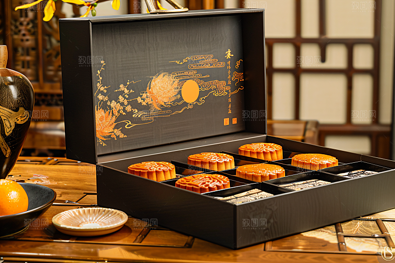 中秋月饼礼盒中秋节广式月饼摄影图