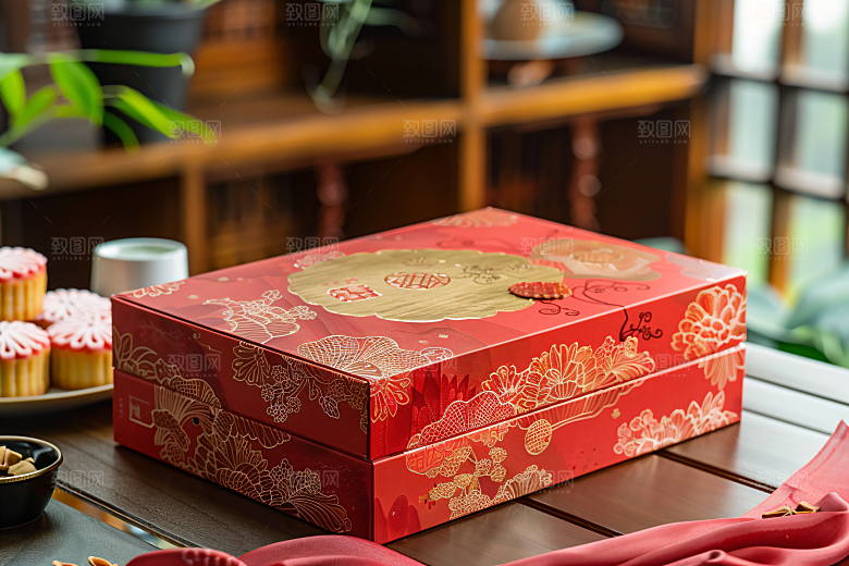 中秋月饼礼盒美食习俗摄影图