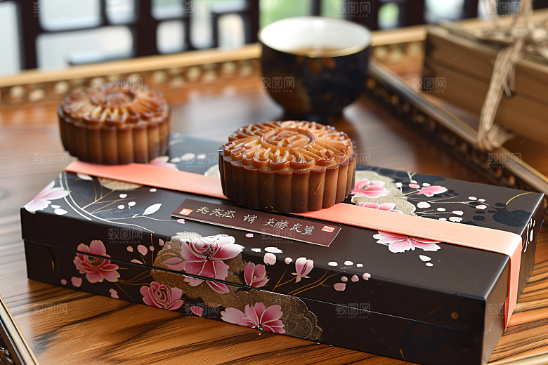 中秋月饼礼盒习俗莲蓉月饼摄影图