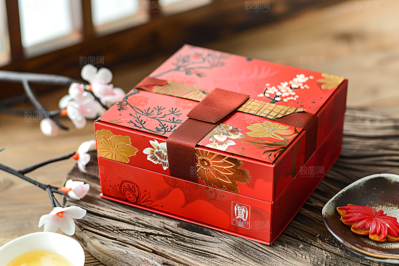 中秋月饼礼盒传统美食礼品摄影图
