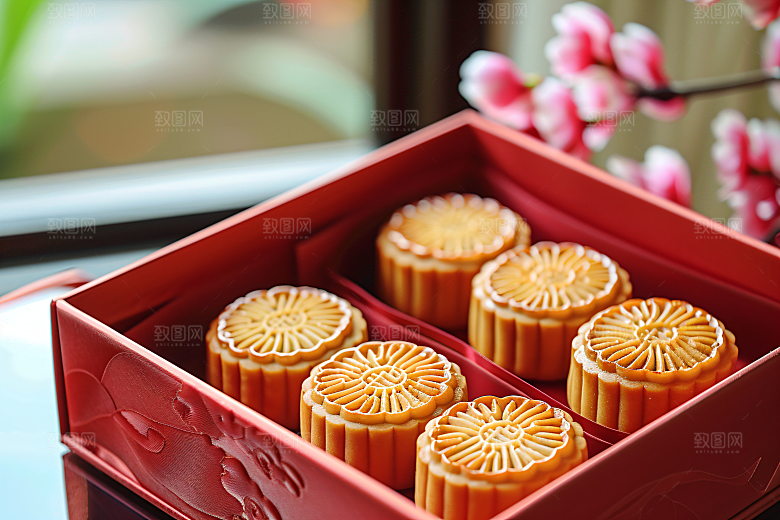 中秋月饼礼盒传统节日中秋节摄影图