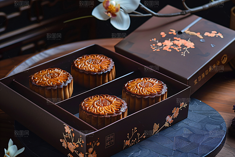 中秋月饼礼盒莲蓉月饼传统节日摄影图