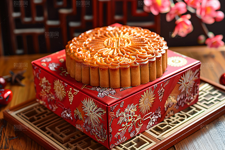 中秋月饼礼盒甜点广式月饼摄影图