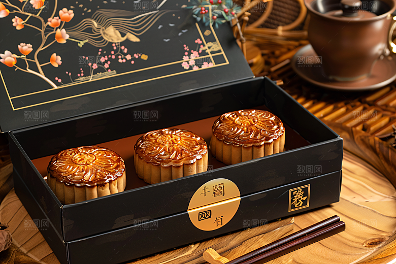 中秋月饼礼盒莲蓉月饼礼品摄影图