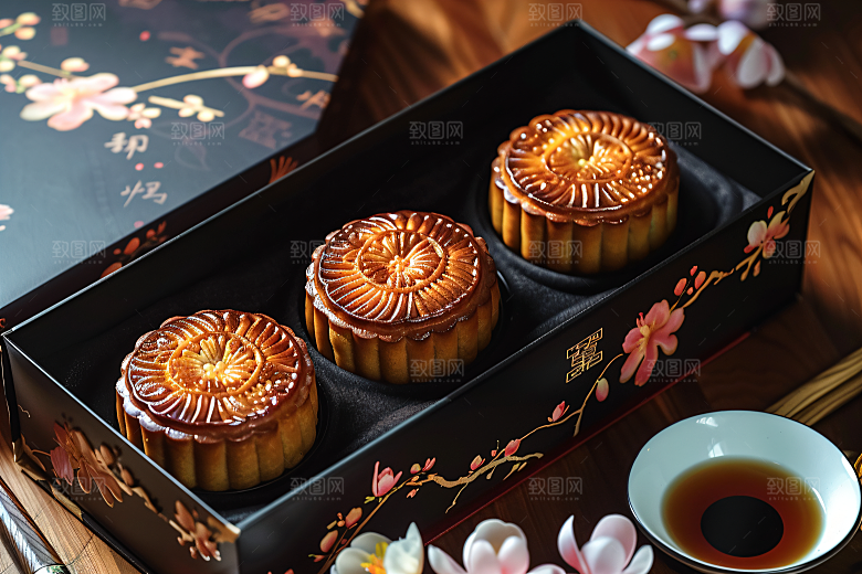 中秋月饼礼盒中秋节礼品摄影图