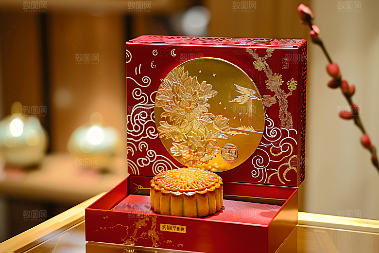 中秋月饼礼盒精致糕点摄影图