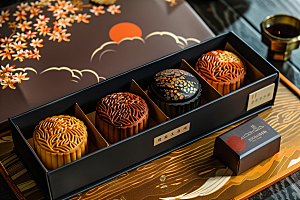 中秋月饼礼盒传统节日甜点摄影图