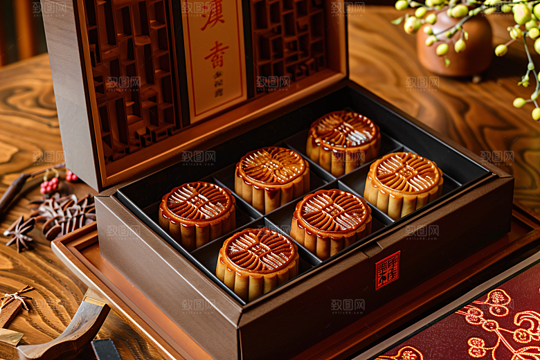 中秋月饼礼盒习俗传统节日摄影图