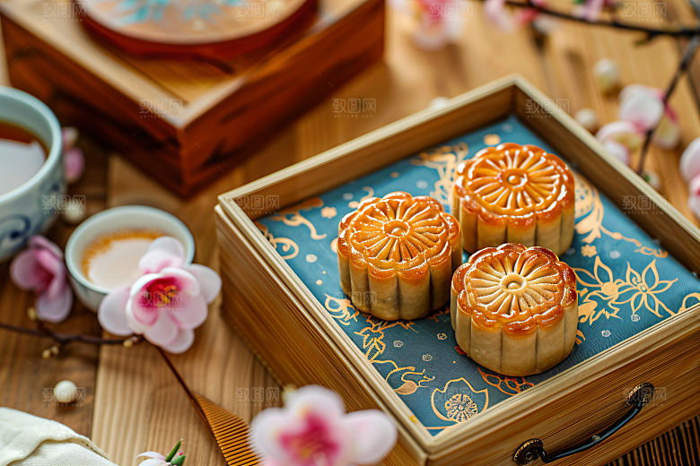 中秋月饼礼盒习俗高清摄影图