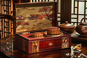 中秋月饼礼盒传统美食习俗摄影图