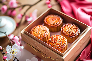 中秋月饼礼盒莲蓉月饼传统美食摄影图