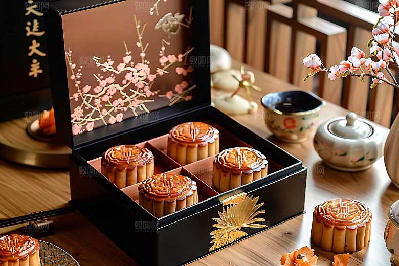 中秋月饼礼盒习俗广式月饼摄影图