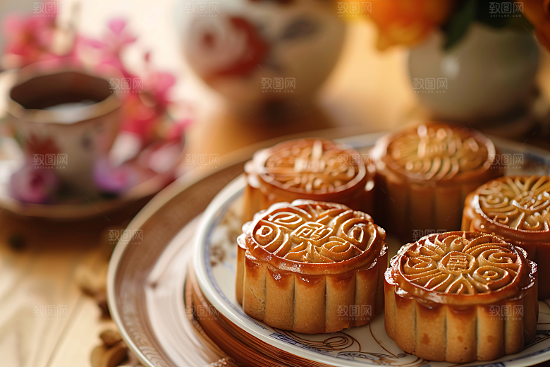 中秋月饼礼盒传统节日精致摄影图