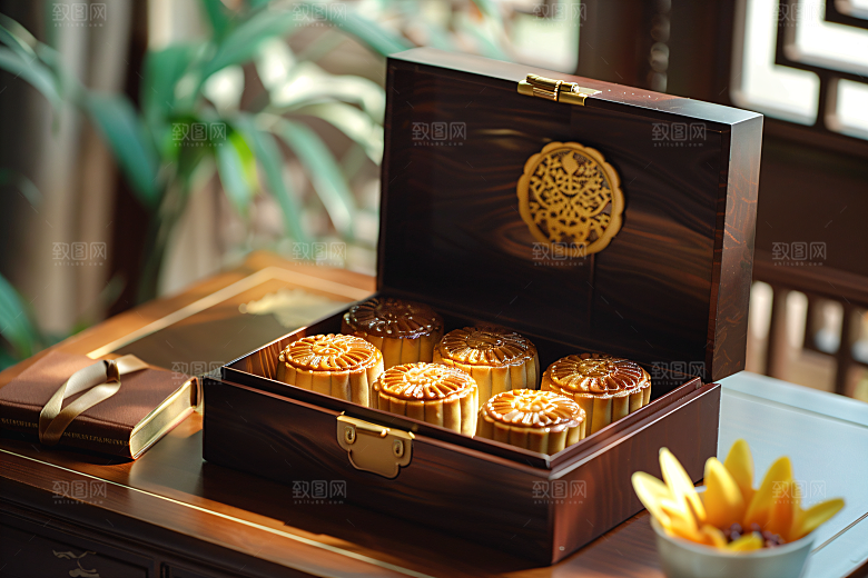 中秋月饼礼盒习俗美味摄影图