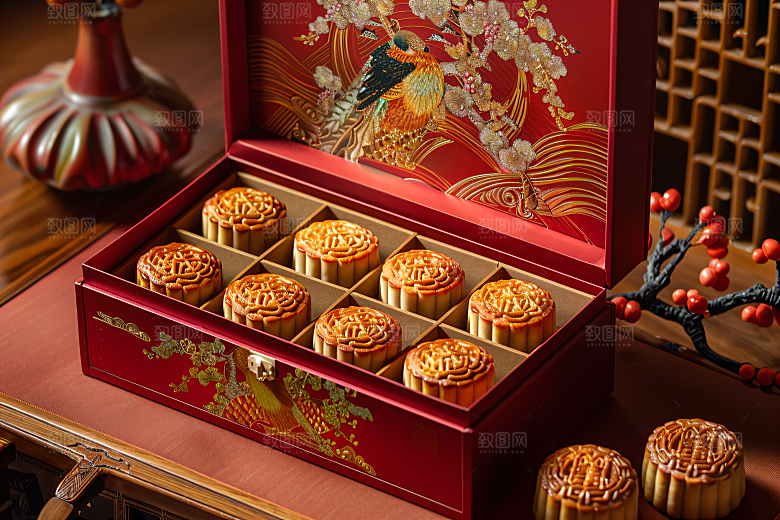 中秋月饼礼盒美食甜点摄影图