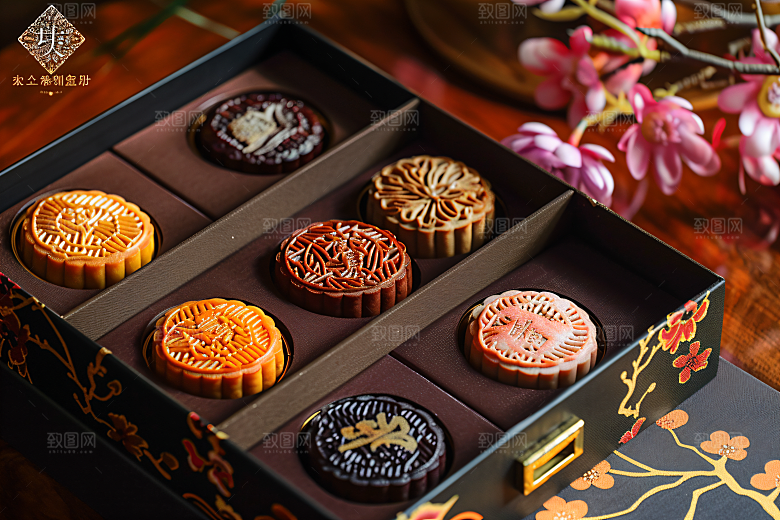 中秋月饼礼盒甜点中秋节摄影图