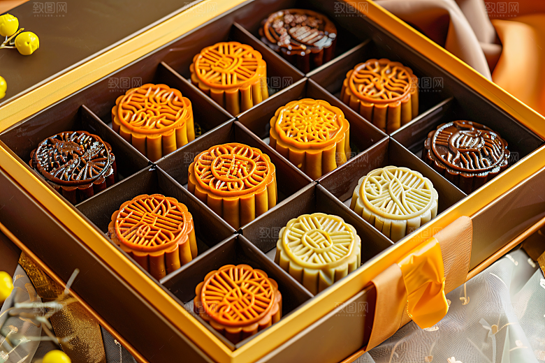 中秋月饼礼盒中秋节莲蓉月饼摄影图