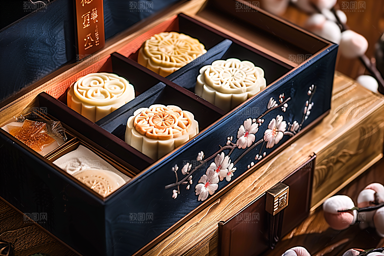 中秋月饼礼盒中秋节传统节日摄影图