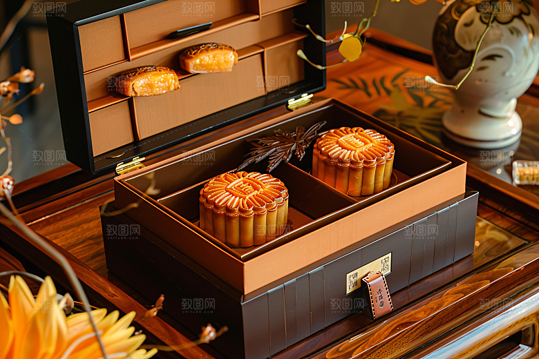 中秋月饼礼盒美味中秋节摄影图