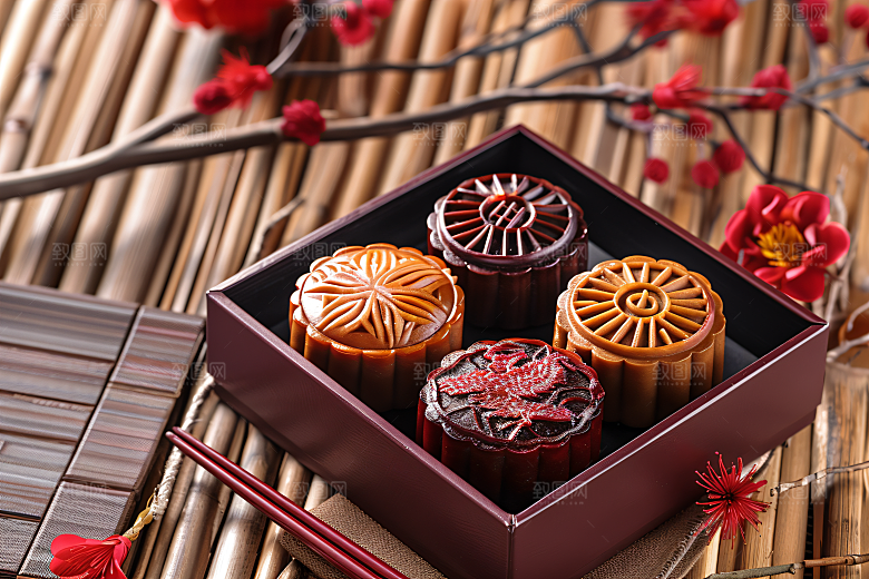 中秋月饼礼盒广式月饼美食摄影图